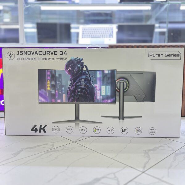 JS NOVACURVE 34C VEON SERIES YC-340M | 34-INCH ULTRA-WIDE 1500R CURVED GAMING MONITOR | 4K (3440×1440) RESOLUTION | 180HZ HIGH REFRESH RATE | 1MS RESPONSE TIME | 100% SRGB COLOR ACCURACY | 300CD/M² BRIGHTNESS | 4000:1 CONTRAST RATIO | 16.7M COLORS | VA PANEL | BUILT-IN CAMERA | RGB SCROLLING LIGHT | ERGONOMIC ADJUSTABLE STAND (TILT, SWIVEL, HEIGHT) | VESA 75×75MM | CONNECTIVITY: 2× HDMI, 2× DISPLAYPORT, DC, AUDIO | 21:9 ASPECT RATIO