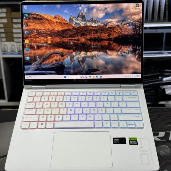 HP OMEN TRANSCEND 14 (14-FB SERIES) – INTEL CORE ULTRA 9 185H | RTX 4060 8GB | 32GB RAM | 1TB SSD | 14” 2.8K OLED 120HZ | WINDOWS 11 PRO | RGB KEYBOARD | AI-POWERED GAMING LAPTOP