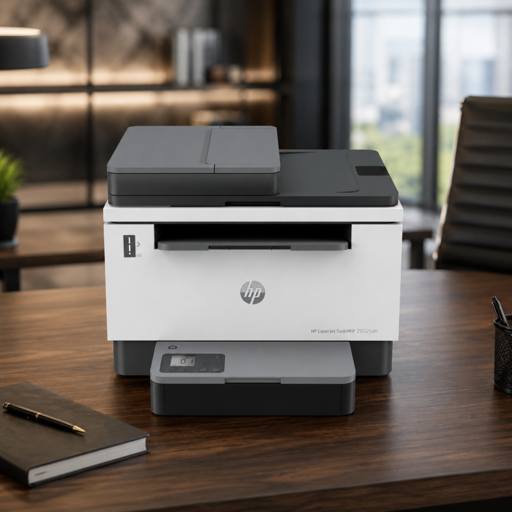 HP LASERJET TANK MFP 2602SDN PRINTER WITH MONO LASER PRINT COPY SCAN AUTO DUPLEX ETHERNET AND WI-FI