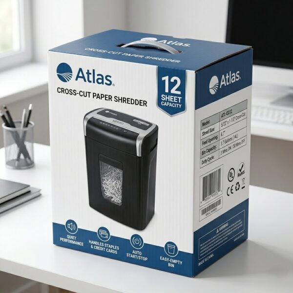 ATLAS CC1240 12-SHEET CROSS-CUT PAPER SHREDDER WITH 19L BIN